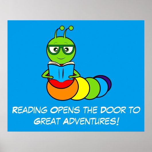 Adventures lezen met Cartoon Bookworm Poster (Voorkant)