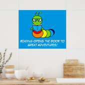 Adventures lezen met Cartoon Bookworm Poster (Keuken)