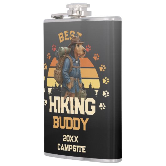 Adventurous Airedale Hiker Wilderness Explorer Heupfles (Links)