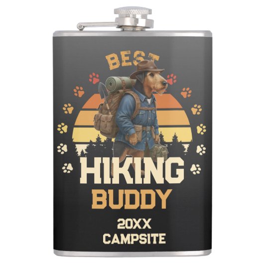 Adventurous Airedale Hiker Wilderness Explorer Heupfles (Voorkant)