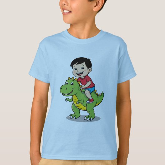 Adventurous Boy Riding Dinosaur T-shirt (Voorkant)