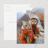 Adventurous Cats on the Great Wall Feestdagenkaart (Voorkant / Achterkant)