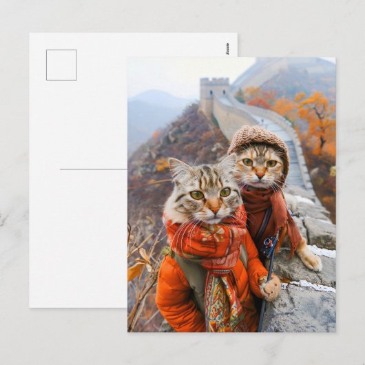 Adventurous Cats on the Great Wall Feestdagenkaart (Voorkant / Achterkant)