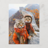Adventurous Cats on the Great Wall Feestdagenkaart (Voorkant)