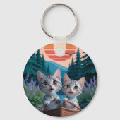 “Adventurous Kittens at Sunset – Cute Cat Sleutelhanger (Voorkant)