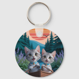 “Adventurous Kittens at Sunset – Cute Cat  Sleutelhanger