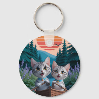 “Adventurous Kittens at Sunset – Cute Cat  Sleutelhanger