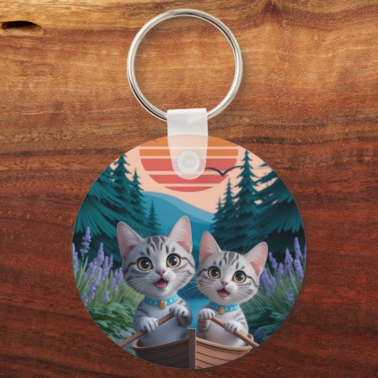 “Adventurous Kittens at Sunset – Cute Cat Sleutelhanger (Voorkant)