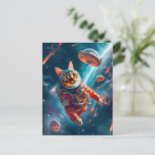 Adventurous Space Cat Floating Gracefully Beyond E Feestdagenkaart (Staand voorkant)