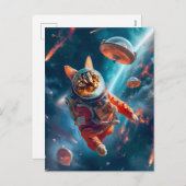 Adventurous Space Cat Floating Gracefully Beyond E Feestdagenkaart (Voorkant / Achterkant)