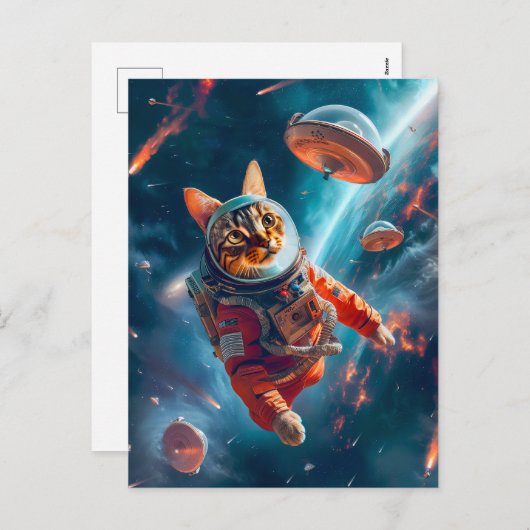 Adventurous Space Cat Floating Gracefully Beyond E Feestdagenkaart (Voorkant / Achterkant)