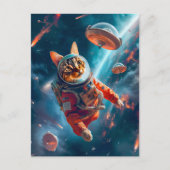 Adventurous Space Cat Floating Gracefully Beyond E Feestdagenkaart (Voorkant)