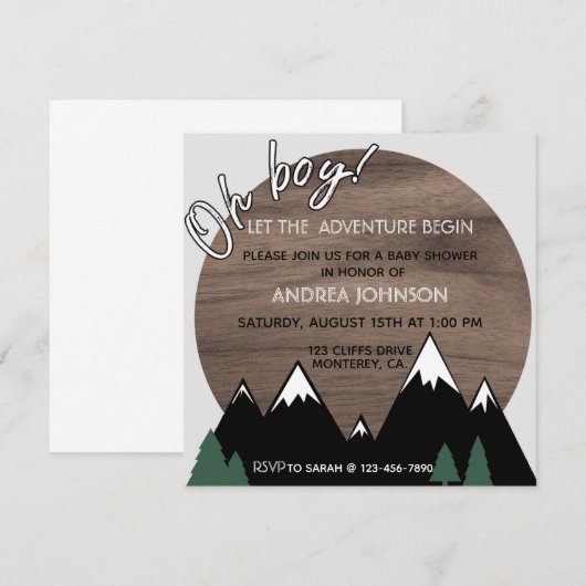 ADVENTUUR, BABY SHOWER, BABY BOY, OH BOY Invitatio Kaart (Voorkant / Achterkant)