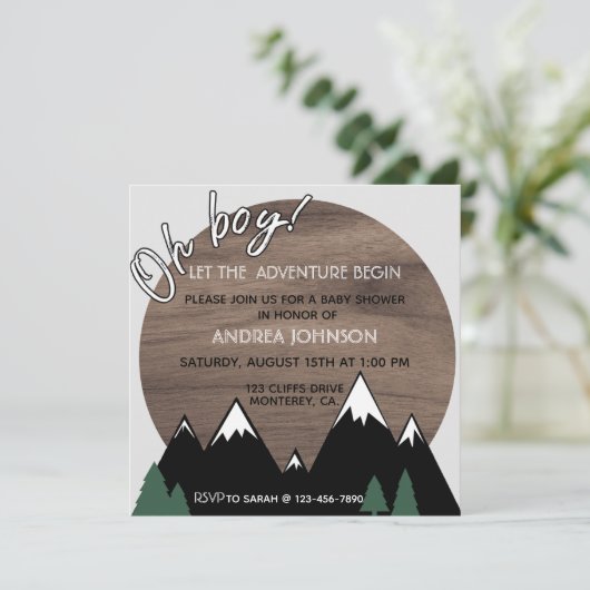 ADVENTUUR, BABY SHOWER, BABY BOY, OH BOY Invitatio Kaart (Staand voorkant)