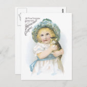 Advertentielabel Victoriaans meisje met katje Brie Briefkaart (Voorkant / Achterkant)