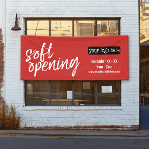 Adverteren bij zachte opening - Logo en details to Spandoek