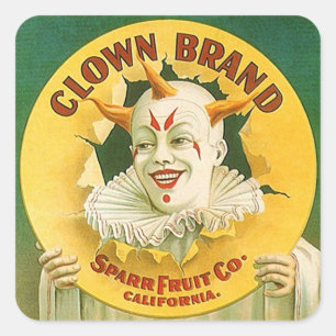 Adverteren Clown merk Fruit Sparr Co. Vierkante Sticker