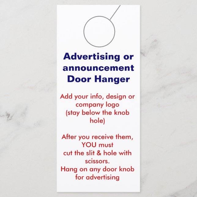 Adverteren DEUR HANGER-labels (Voorkant)