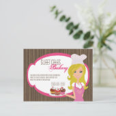 Adverteren Kaart Blonde Baker op Pink Cup Cakes (Staand voorkant)