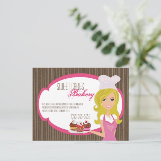 Adverteren Kaart Blonde Baker op Pink Cup Cakes (Staand voorkant)