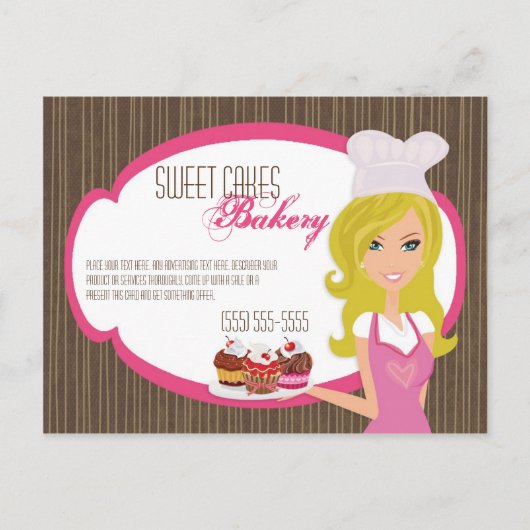 Adverteren Kaart Blonde Baker op Pink Cup Cakes (Voorkant)
