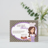 Adverteren kaart Brunette Baker Paars Cup Cakes (Staand voorkant)