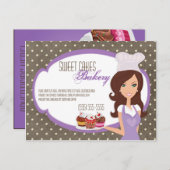 Adverteren kaart Brunette Baker Paars Cup Cakes (Voorkant / Achterkant)