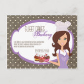 Adverteren kaart Brunette Baker Paars Cup Cakes (Voorkant)