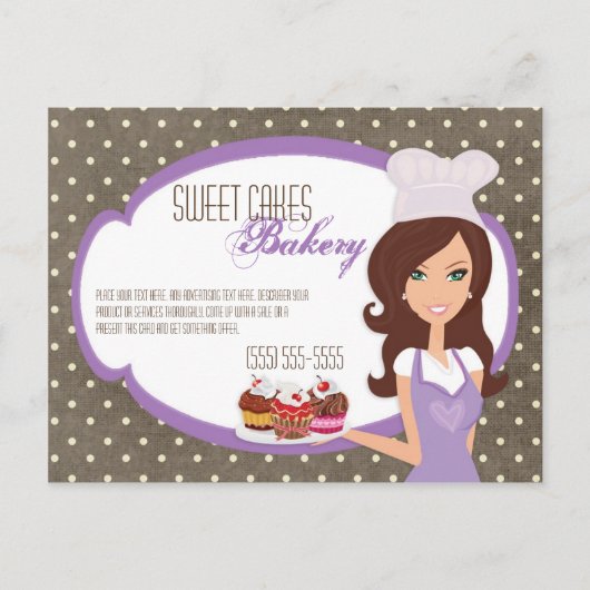 Adverteren kaart Brunette Baker Paars Cup Cakes (Voorkant)