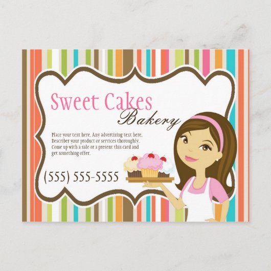 Adverteren kaartbakkerij Brunette Baker Cakes Briefkaart (Voorkant)