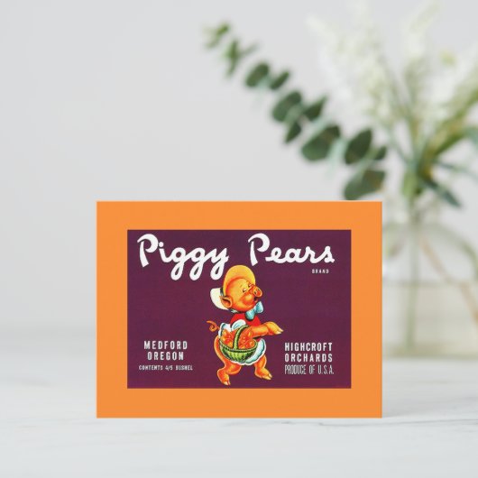  Adverteren label Piggy Pears Medford OR Feestdagenkaart (Staand voorkant)