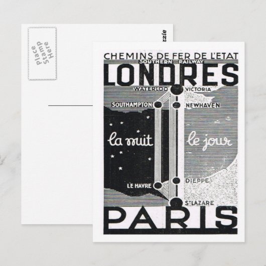 Advertisement, Rail poster Londen naar Parijs Briefkaart (Voorkant / Achterkant)