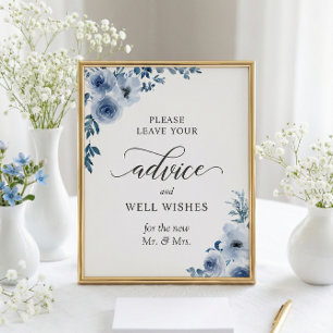 Advice and well wil Sign Dusty Blue Floral Poster