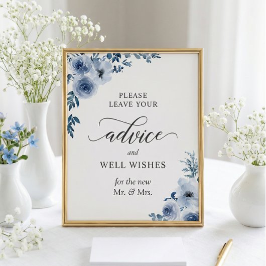 Advice and well wil Sign Dusty Blue Floral Poster