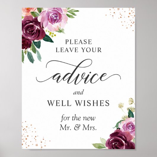 Advice and Well wil Sign Paarse Blush Floral Poster (Voorkant)