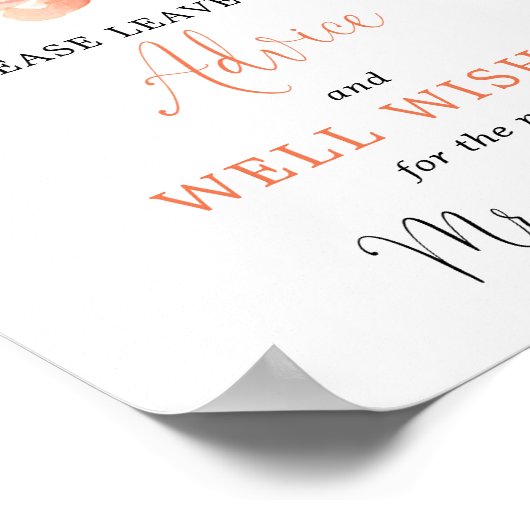 Advice and Well Wishes peach greenery bridal sign Poster (Hoek)