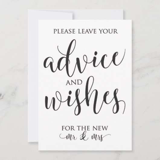 Advice and Well Wishes Wedding Decor Sign Kaart (Voorkant)