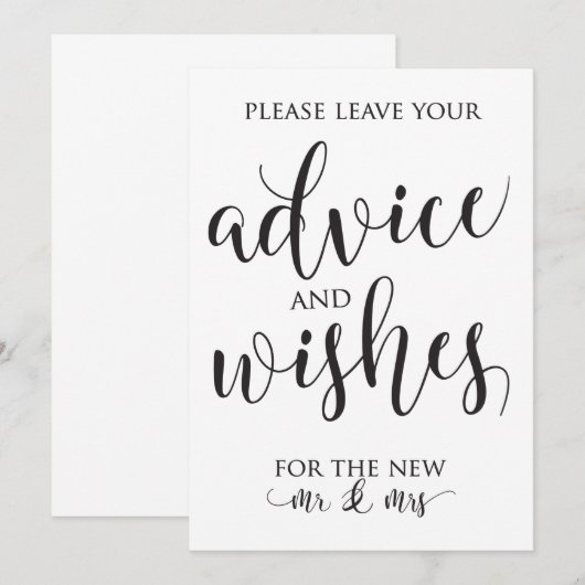 Advice and Well Wishes Wedding Decor Sign Kaart (Voorkant / Achterkant)