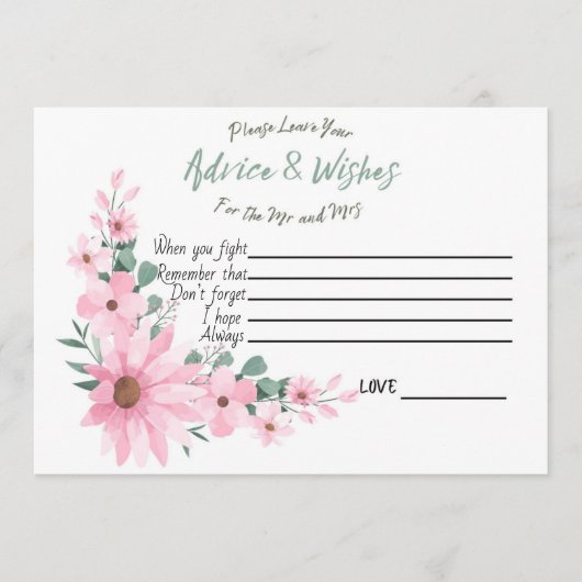 Advice and Wishes Bridal Shower Pink Flowers Card Advieskaart (Voorkant)