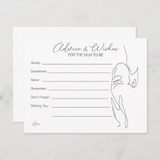 Advice and Wishes Mum To Be Card Baby Shower Games Informatiekaartje (Voorkant / Achterkant)
