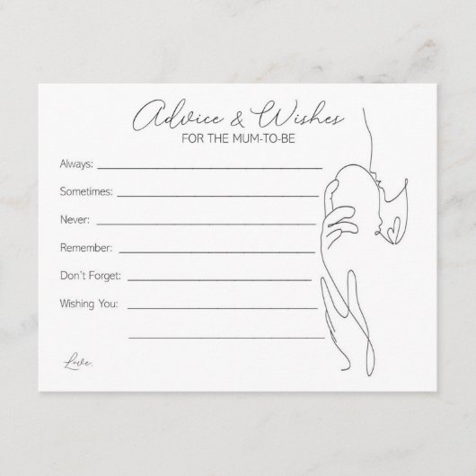 Advice and Wishes Mum To Be Card Baby Shower Games Informatiekaartje (Voorkant)