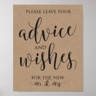 Advice and Wishes Wedding Decor Sign Poster