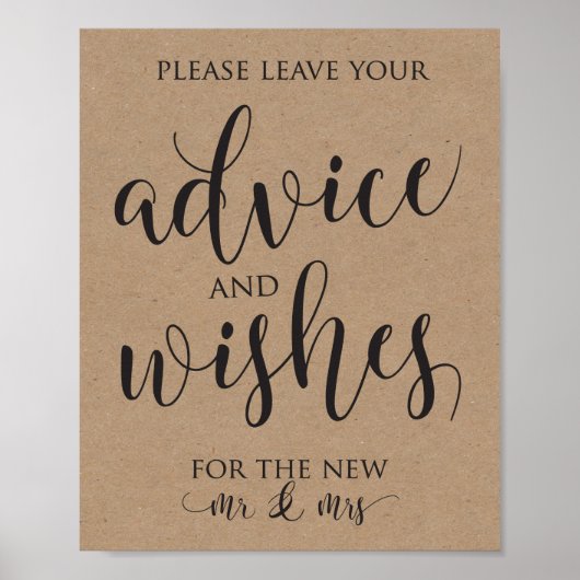 Advice and Wishes Wedding Decor Sign Poster (Voorkant)