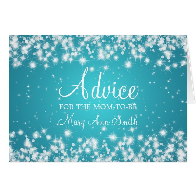 Advice Card Baby shower Winter Sparkle Turquoise (Voorkant Horizontaal)