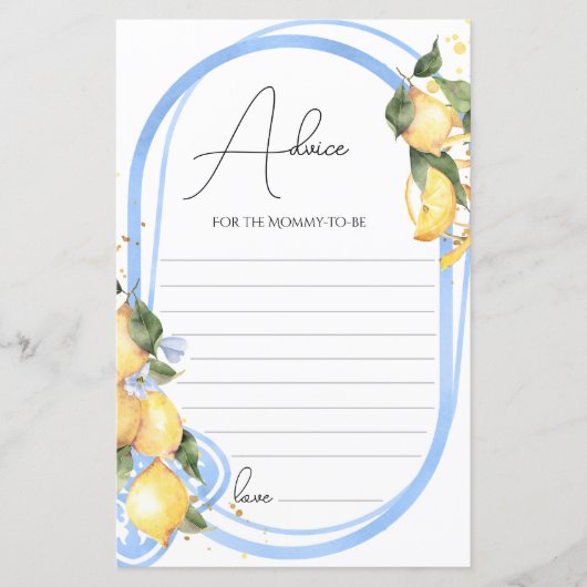 Advice Card Mom To Be Lemon Baby Shower (Voorkant)