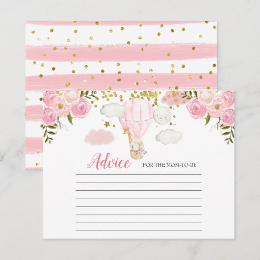 Advice Card Pink Hot Air Ballon Animals oerwoud Informatiekaartje (Voorkant / Achterkant)