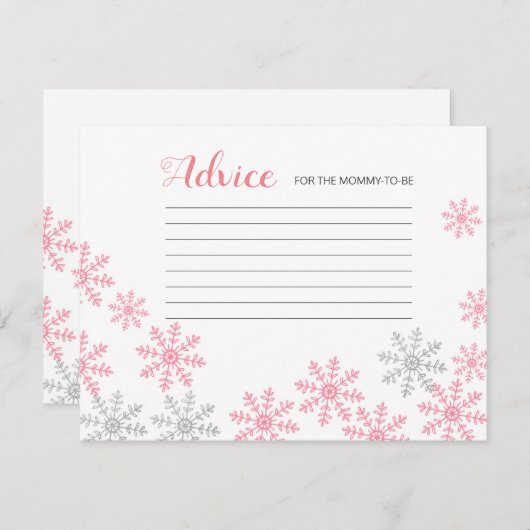 Advice Card Pink Silver Winter Snowflakes Informatiekaartje (Voorkant / Achterkant)