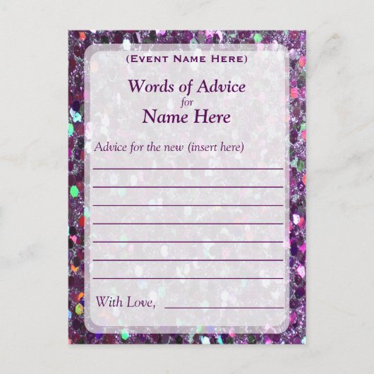 Advice Kaart | Paarse Confetti Glitter (Voorkant)