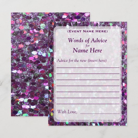 Advice Kaart | Paarse Confetti Glitter (Voorkant / Achterkant)