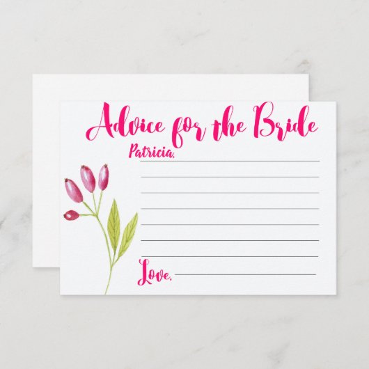Advice Kaart voor Bride om het Spel van het Vrijge (Voorkant / Achterkant)